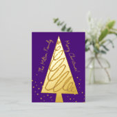 紫とモダン金ゴールド箔のクリスマスハガキ 箔シーズンポストカード (立ち正面)