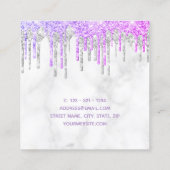 紫とモダン銀のグリッタードリップ大理石の髪 スクエア名刺 (裏面)