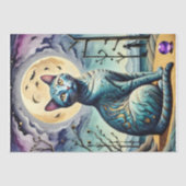 紫とモダン青のデコパージュに登場する猫と月 薄葉紙 (正面)