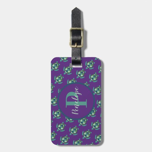 紫とモノグラムのウミガメの姿|過去記事 ラゲッジタグ (正面縦)