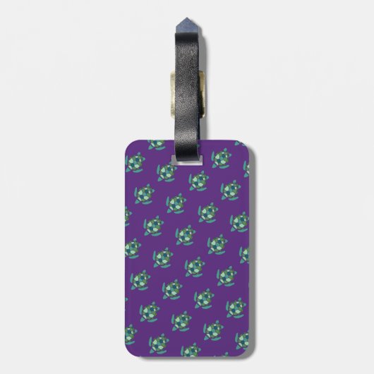 紫とモノグラムのウミガメの姿|過去記事 ラゲッジタグ (裏面縦)