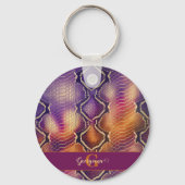 紫とモノグラムの金ゴールドきらめくスネークスキン キーホルダー (正面)