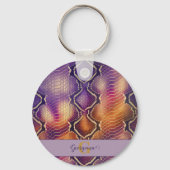 紫とモノグラムの金ゴールドきらめくスネークスキン キーホルダー (裏面)