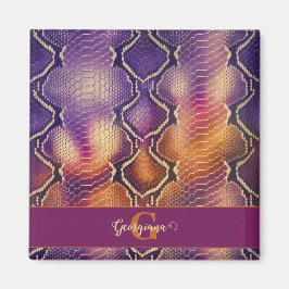 紫とモノグラムの金ゴールドきらめくスネークスキン マグネット