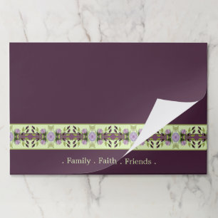 紫とライトグリーンフローラ紙ランチョンマット ペーパーパッド