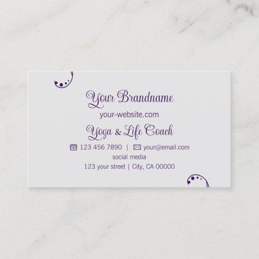 紫とライトグレーとポートレート写真華美 名刺 (裏面)