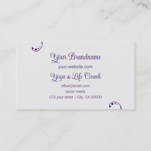 紫とライトグレー華美ポートレート写真 名刺 (裏面)