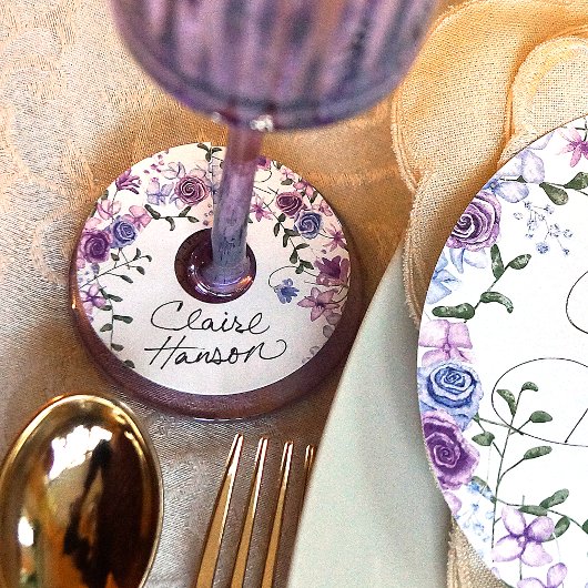 紫とライトブルーバラワイングラスラベルラベル ワイングラスタグ