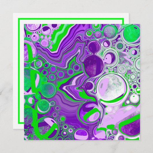 紫とライムグリーン大理石の流体アート (正面/裏面)