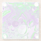 紫とライムグリーン大理石の流体アート ガラスコースター (裏面)