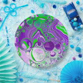 紫とライムグリーン大理石の流体アート ペーパープレート (パーティー)