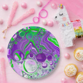 紫とライムグリーン大理石の流体アート ペーパープレート (パーティー)