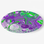 紫とライムグリーン大理石の流体アート ペーパープレート (アングル)