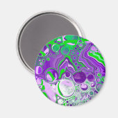 紫とライムグリーン大理石の流体アート マグネット (正面/裏面)