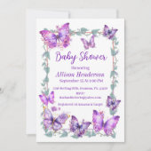 紫とラベンダーが赤ちゃんシャワーをバターイズ 招待状 (正面)