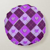 紫とラベンダーのアーガイルハート ラウンドクッション (裏面)