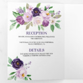 紫とラベンダーウォーターカラーバラ結婚ズ | 三つ折り招待状 (内部最初)