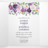 紫とラベンダーウォーターカラーバラ結婚ズ | 三つ折り招待状 (内部中)