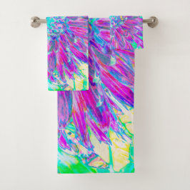 紫とロビンの卵の青の装飾ダリア バスタオルセット