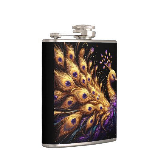 紫と威厳のある金ゴールド羽を表示する孔雀 フラスク (右)