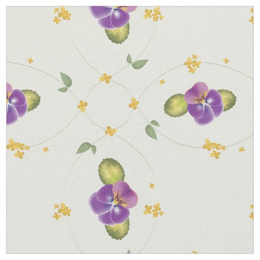 紫と小さな黄色の花柄 ファブリック (クローズアップ)