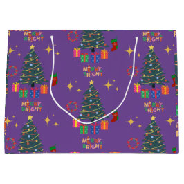 紫と明メリーるいクリスマスツリーのプレゼント ラージペーパーバッグ