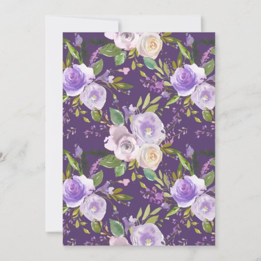紫と桃の水色の結婚フローラ 招待状 (裏面)