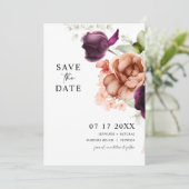紫と桃の花の日付カードを保存 招待状 (スタンド正面)