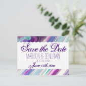 紫と水色の抽象芸術婚式の保存日 ポストカード (スタンド正面)