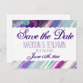 紫と水色の抽象芸術婚式の保存日 ポストカード (正面/裏面)
