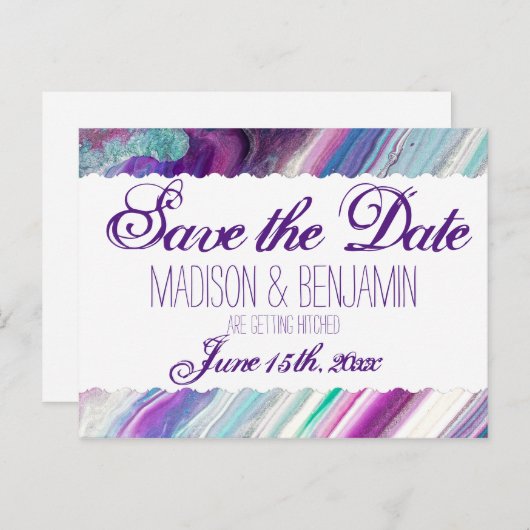 紫と水色の抽象芸術婚式の保存日 ポストカード (正面/裏面)