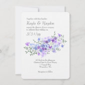 紫と淡い青のローズブーケ結婚ス 招待状 (正面)