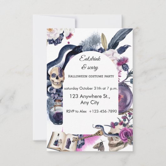 紫と濃い青の水色ハロウィーン 招待状 (正面)