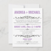 紫と灰色のウェディングレセプションのみ招待状 招待状 (正面)