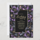 紫と灰色のフローラ任意の年齢の誕生日パーティー 招待状 (正面)