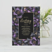 紫と灰色のフローラ任意の年齢の誕生日パーティー 招待状 (スタンド正面)