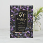 紫と灰色のフローラ50th誕生日パーティー 招待状 (スタンド正面)