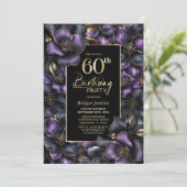紫と灰色のフローラ60th誕生日パーティー 招待状 (スタンド正面)