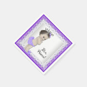 紫と灰色のベビーガールシャワー スタンダードカクテルナプキン (角)