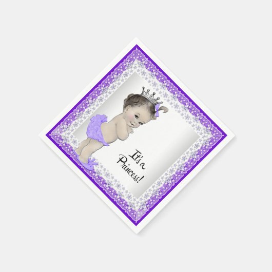 紫と灰色のベビーガールシャワー スタンダードカクテルナプキン (角)