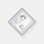 紫と灰色のベビーガールシャワー スタンダードカクテルナプキン (角)