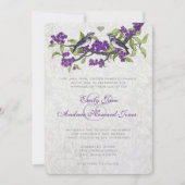 紫と灰色のヴィンテージ愛の鳥の結婚式の招待 招待状 (正面)