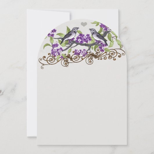 紫と灰色のヴィンテージ愛の鳥の結婚式の招待 招待状 (裏面)