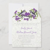 紫と灰色のヴィンテージ愛の鳥の結婚式の招待 招待状 (正面)