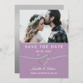 紫と灰色の写真結婚の セーブザデート (正面/裏面)