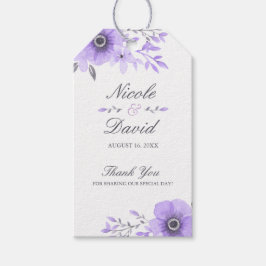 紫と灰色の水の色のフローラ結婚 ギフトタグ