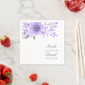 紫と灰色の水の色のフローラ結婚 スタンダードカクテルナプキン (インサイチュ)