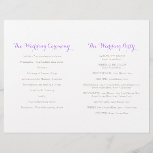 紫と灰色の水色の大規模な結婚式プログラム (裏面)