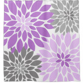 紫と灰色の菊の花のパターン シャワーカーテン (正面)