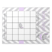 紫と灰色の象の赤ちゃんシャワービンゴゲーム ノートパッド (正面)